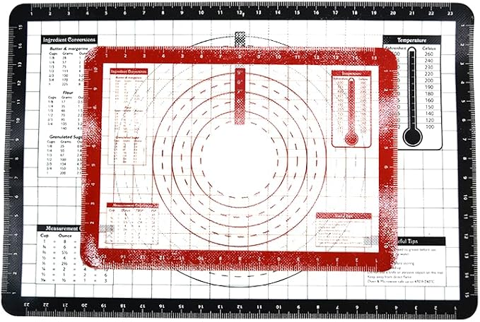 4 Pack Full Size 24.5"x16.4" Silicone Baking Mat with Measurements for Oven Baking 450F (Black), Non-Stick Food Safe Dough Pie Fondant Oven Liner, Extra Thick 0.7MM 24GA