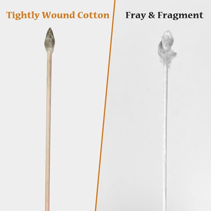 6 Inch Long Cotton Swabs, Pointed or Round Tips for Cleaning | Pointed, Round, and Mixed-Tip Cotton Swab Options with 6 Inch Wooden Handles for Firearm, Electronics, Craft, and Tasks