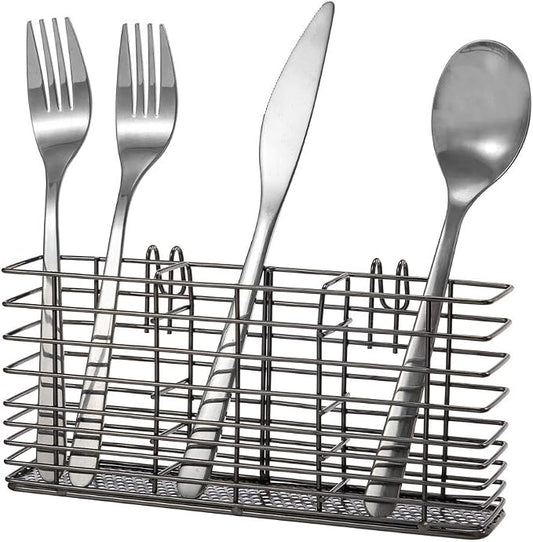 SANNO Stainless Steel Utensil Drying Rack and Cutlery Organizer With Hooks - Removable Silverware Holder, Black