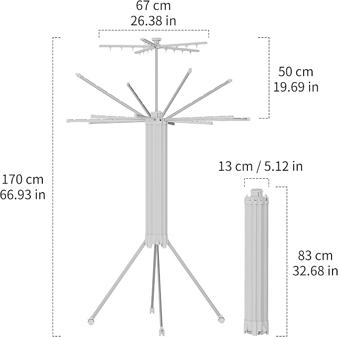 RFOUO Foldable Clothes Drying Rack Aluminum 4 Legs 16 Rods Double Layer | Portable，Space-Saving Freestanding Drying Rack for Indoor Outdoor, Apartment, Bedroom, Laundry Room