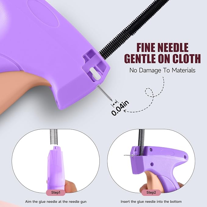 Sewing Gun Tag Stitch Gun for Clothes - Purple/Pink Color Versatile Stitching Gun for Hemming Pants Repairing Seams and More