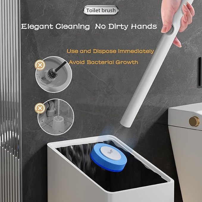 Disposable Toilet Brush with 40 Refill Heads and Holder– Includes Storage Caddy&Toilet Bowl Wand, Wall-Mount Scrubbing Toilet Brush Bathroom Cleaning Kit (1 Wand+40 Refills)