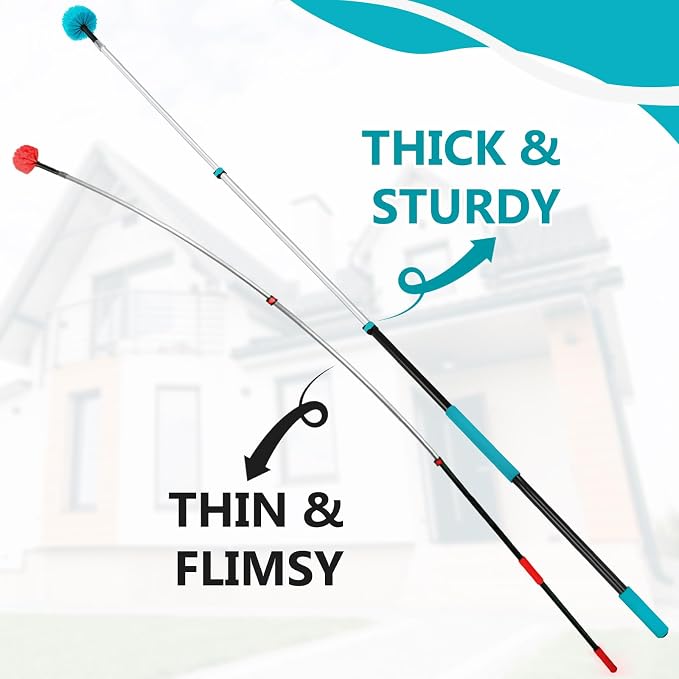 Mavriz 5-12 FT Spider Web Brush with Pole, Cobweb Duster with Extension Pole for Outdoor & Indoor Cleaning, Telescopic Long Duster for High Ceilings 20 Ft Reach