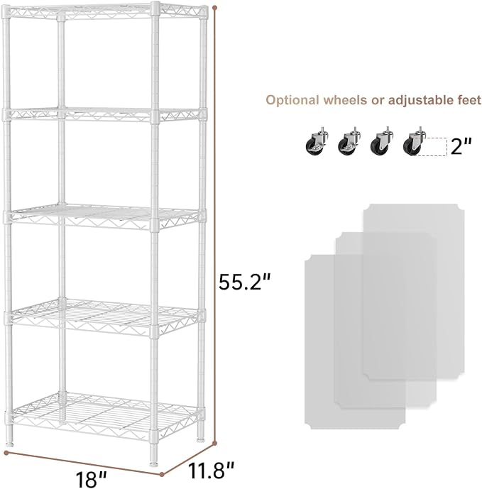 SINGAYE 5 Small Wire Shelves Kitchen Pantry Close Home Organizers and Storage Bathroom Shelf Laundry Room Organization Adjustable Book Metal Garage Shelving Unit