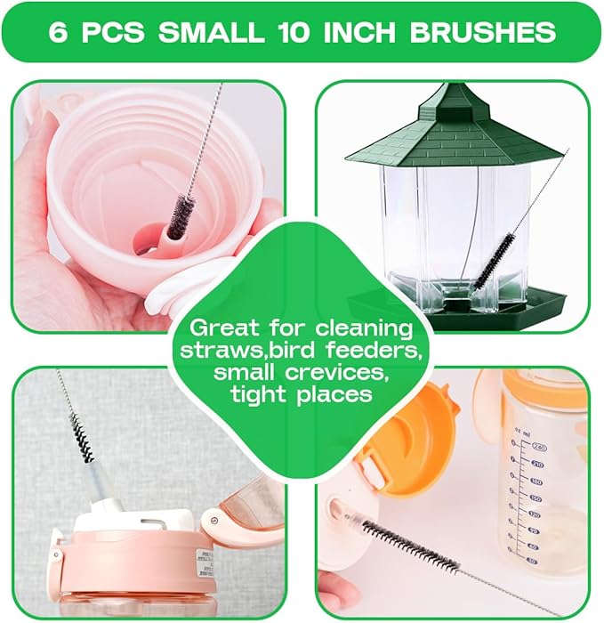 Brush Family Straw Cleaner Brush Set,12 Pieces Extra Long Pipe Water Bottle Brushes for Cleaning Reusable Drinking Straws,Bird Feeders,Pipes,Black (12pcs Different diameters Set)
