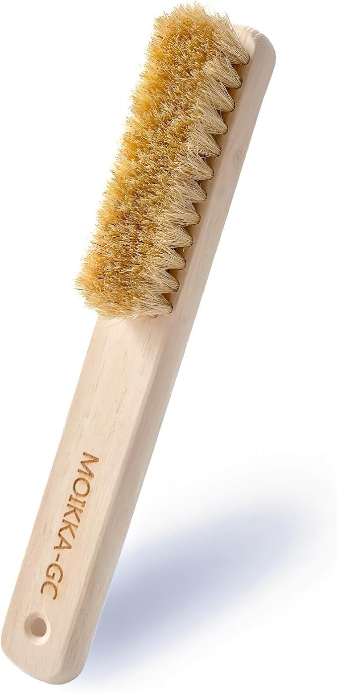 Wood Laundry Stain Brush with Boar Bristle, Tough Stain Remover for Delicate Fabric, Cotton, Linens, and Shoes, Laundry Scrub Brush for Fresh and Clean Fabric