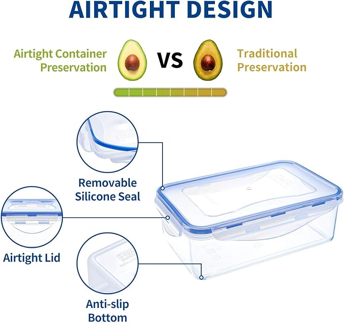 KIGI Airtight Reusable Meal Prep Containers, Leak-Proof & Stackable, 4-Sided Locking Lids, Ideal for Food Storage, Lunch & Leftovers, Microwave, Freezer & Dishwasher Safe, 39 oz, 4.8 Cup, 12 Piece Set
