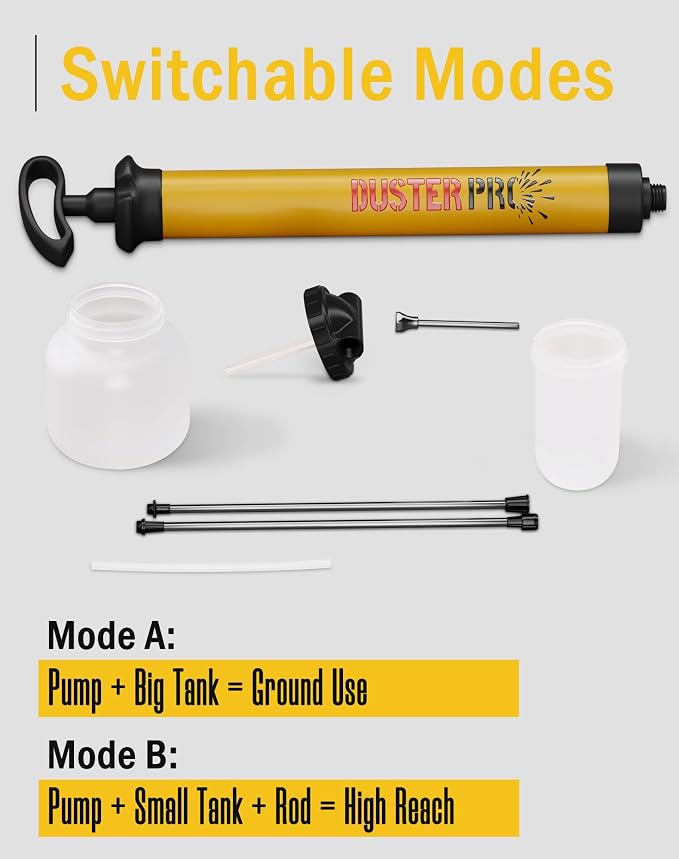 Diatomaceous Earth Cannon Pump Large Capacity Powder Duster with 4FT Reach | High-Efficiency Dusting•No More Sore Hand•Adjustable Powder Output•Dual-Tank Flexibility•Clog Free•Powder Applicator