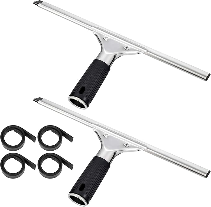 WILLBOND 6 Pcs 16'' Professional Steel Window and Glass Squeegee with Replacement Rubber Heavy Duty Squeegee for Window Glass Cleaning Streak Free Results