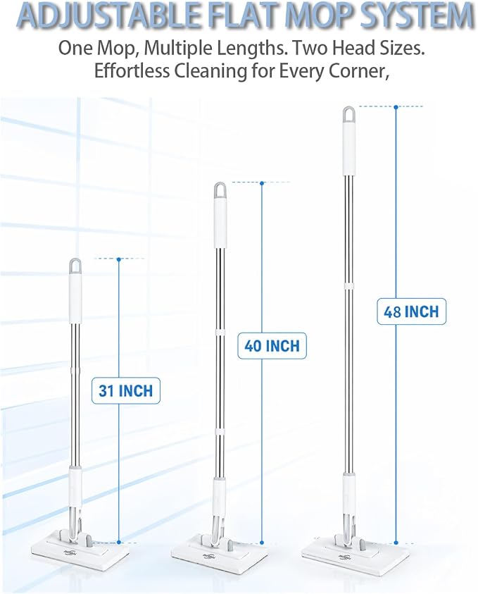 Pawnexa Mop,Clamp Mop,Hands Free Multi Purpose Flat Mops with Squeegee,Multi Function Cleaning Mops for Whole House,Shark Tooth Grip for Any Cloth,Dry and Wet Use(48”Handle,6 Cloths)