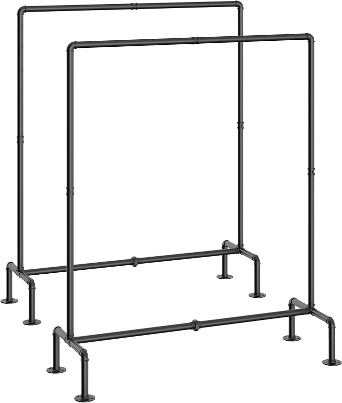 OROPY Clothing Rack, 2 Pack Heavy Duty Clothes Rack Freestanding | Industrial Pipe Clothing Rack Free Standing, Detachable Clothes Rack, Garment Storage, Max 247lbs, Easy Easy Assembly, Black