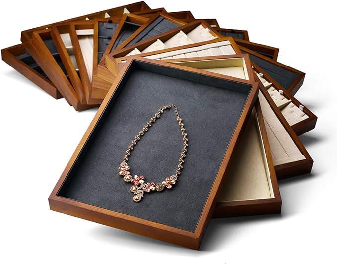 Oirlv Solid Wood Jewelry Tray,Jewelry Drawer Organizer,12 Grid(Cream) | Stackable Design,for Jewelry Necklaces Bracelets and Watches,Organizing and Presentinge Legantly on Dressers&in Dresser