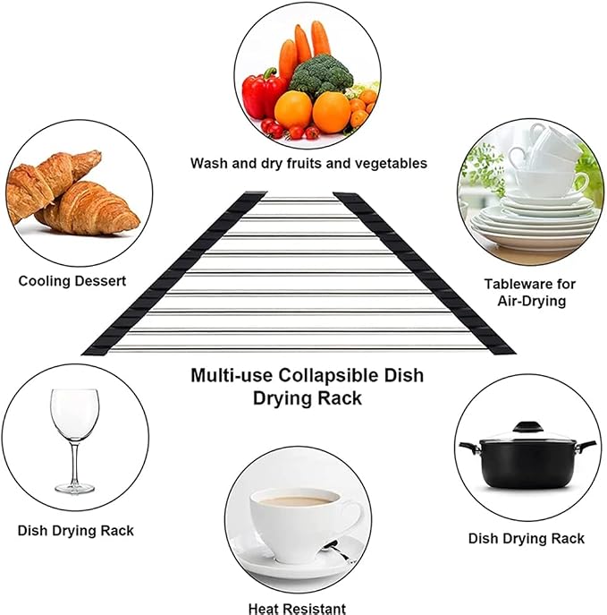 Triangle Dish Drying Rack Multipurpose Roll-up Drying Rack for Sink Corner Stainless Steel Over The Sink Corner Dish Drainer Mat for Kitchen (Grey)