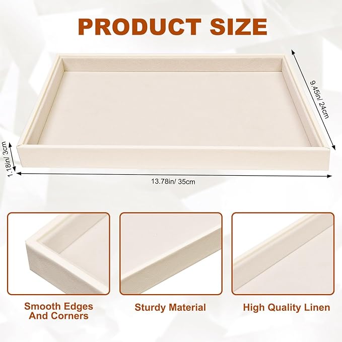 Beige Velvet Jewelry Tray for Drawers Jewelrys Display Tray Stackable Jewelry Organizer Trays for Necklace Bracelet Ring Watch (1 Pack)