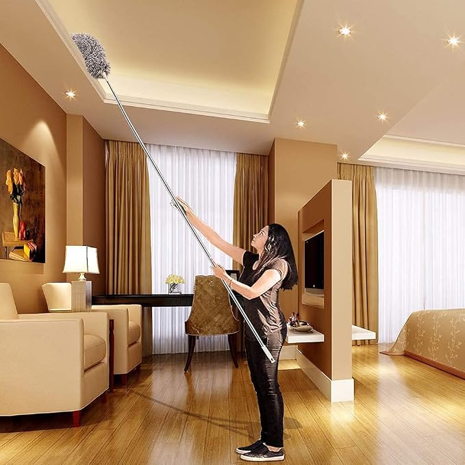 Duster with Extension Pole, 30-100 Inch & Bendable Microfiber Duster Head | Detachable & washable Duster head，Extendable Long Duster for Cleaning Ceiling Fan, High Ceiling, Keyboard, Furniture Car Gray