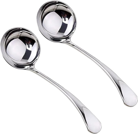 Small Ladle, Gravy Ladle, 7.9 Inch Sauce Ladles, 18/10 Stainless Steel Small Gravy Soup Spoon for Spooning Gravies or Sauces, Set of 2(Silver）