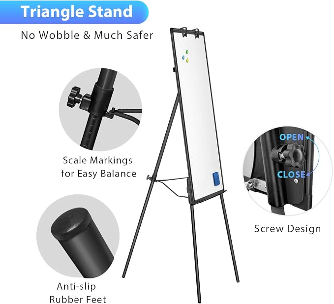 Maxtek Easel Whiteboard 36 x 24, Stand Tripod with Height Adjustable, Black | 3' x 2' Magnetic Dry Erase Surface, Flipchart Stand, Portable Tripod Easel for Office, Teaching, Home and Classroom