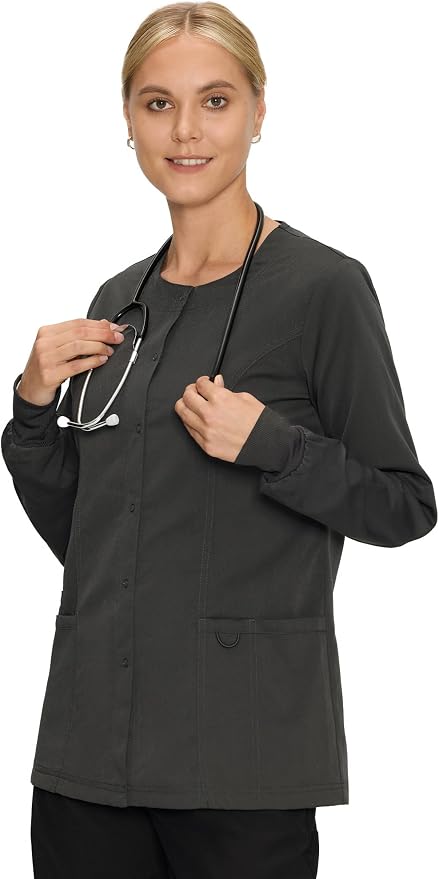 COZYFIT Scrub Jackets for Woman, Snap Front Nurse Jacket | 3 Pockets, Soft Fabric Layer, Easy Shift Layer, Easy Care, For Nurses, Clinics, Daily Medical Uniforms, Shift Wear