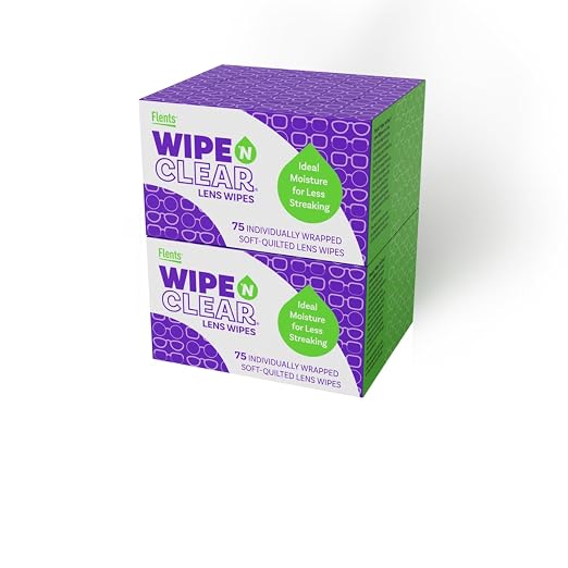 Flents Lens Wipes, Wipe 'N Clear, Pre-Moistened & Streak-Free, 150 Count | Safe for Glasses, Sunglasses, Gentle Cleaning, Clear Vision, Individually Wrapped for Travel & Convenience, Made in the USA