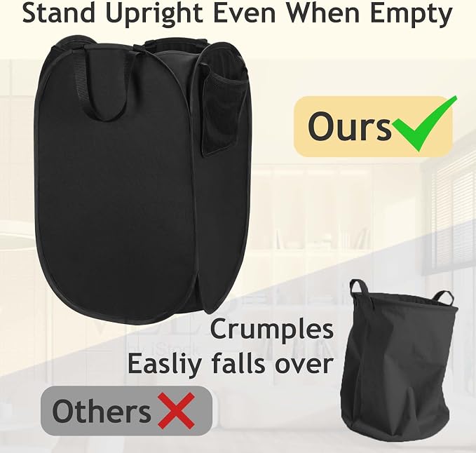 Upgraded Pop-up Laundry Hamper 2 Pack, 70L(18.5 Gal) Laundry Basket with Thickened 600D Oxford Fabric,2.4X Denser Mesh Side Pocket, 0.2mm Added Thickness Steel Frame, Easy to Open and Fold for Storage