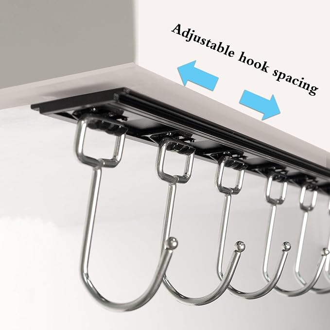 Cociat 2pcs Utensil Racks with 6 Hooks 11 Inch Mug Holder Under Cabinet Kitchen Utensil Holders Multifunctional (11 inch)