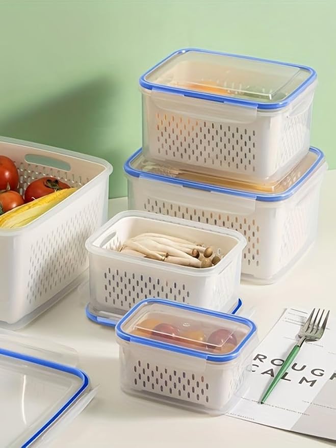 2 Pcs Fruit Storage Containers for Fridge,with Removable Colanders and Lid Food Storage Containers Fruit Washing Bowl for Salad Vegetables Meat Keeper Fresh(COLOR:Clear White)