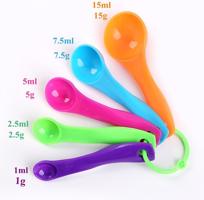 5 in 1 Colorful Plastic Tea Flour Coffee Measuring Spoons Set Kitchen Cooking Baking Tools (Random Color)