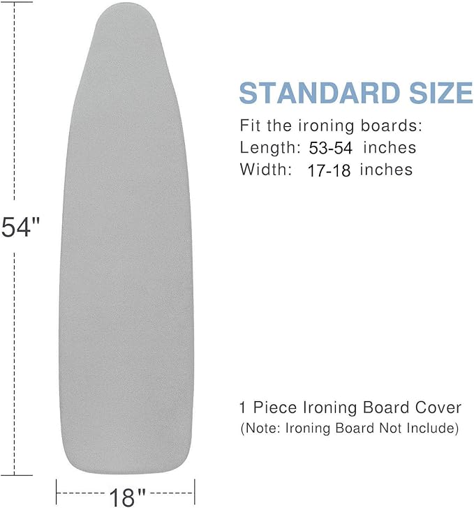 VividPaw Ironing Board Cover and Pad 18x54, Thick Padding, Elastic Edge, Silicone Coated, Resist Scorching, Adjustable Fastener, Heavy Duty Padded Iron Board Covers (Grey)