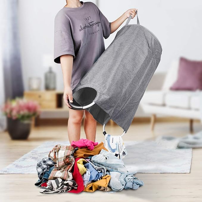 Large Laundry Basket, Laundry Hamper Bag with Handles, 90L Heather Grey | Freestanding Tall Dirty Clothes Hamper, Collapsible and Portable Laundry Bin for Dorm and Bedroom, Thick Double layer Fabric