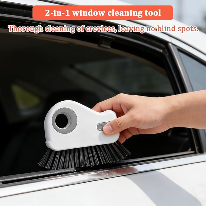 2PCS Car 2 in 1 Groove Cleaning Brush, Multifunctional Vehicle Window Track Cleaner Tool with Hidden Scraper, Auto Crevice Gap Grout Scrub Brush for Sliding Door Track, Universal Fit (Gray)