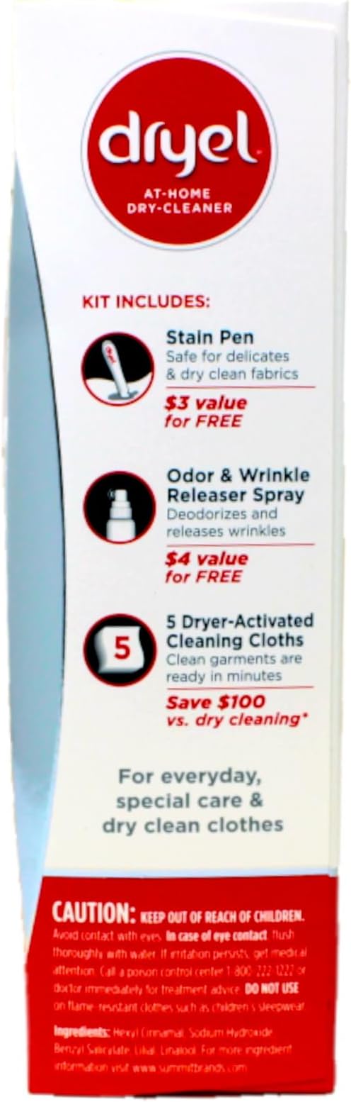 Dryel At-Home Dry Cleaner Kit, Gentle Laundry Care for Special Fabrics and Dry-Clean-Only Clothes, 5 Loads - 2 Pack