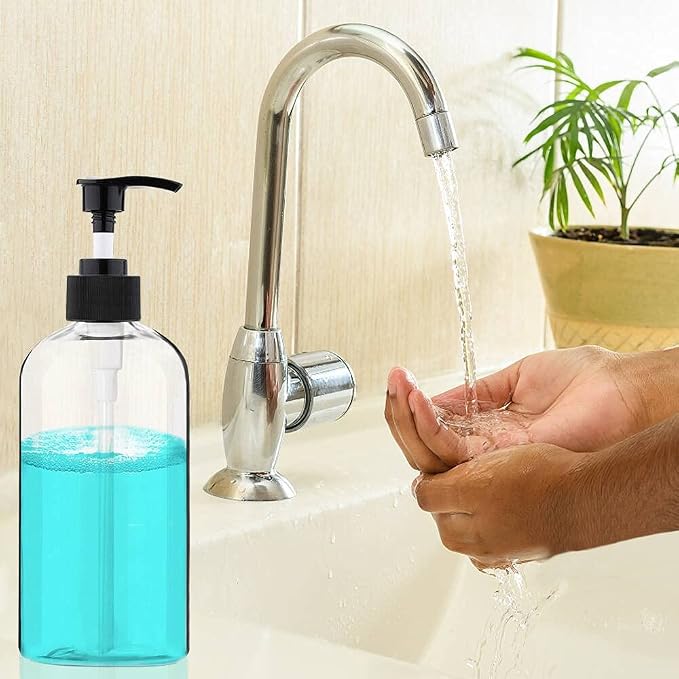 Clear Soap Dispenser with Rust Proof Pump, Waterproof Labels (1 Pack,16.9 Oz), Plastic Hand Soap Dish Soap Dispenser for Kitchen Bathroom