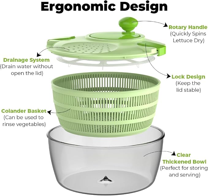 Salad Spinner Lettuce Spinner 4.4 QT Fruit and Vegetable Washer with Bowl and Mesh Basket for Washing, Spinning, and Draining