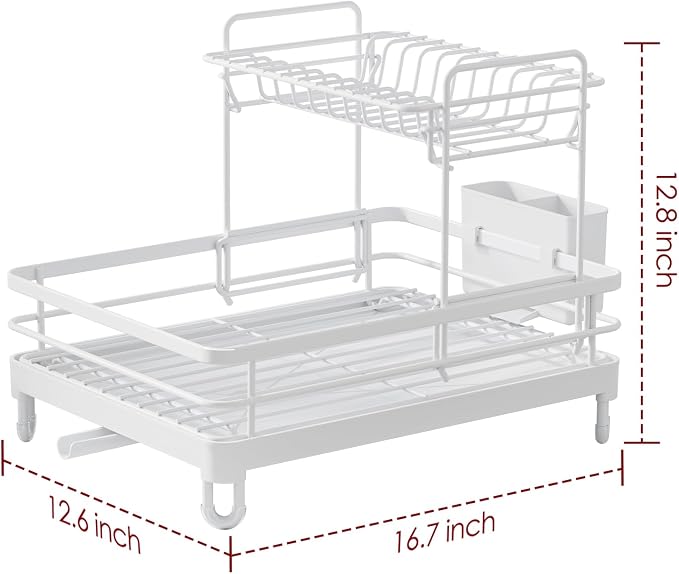 Sakugi Dish Drying Rack - X-Large Stainless Steel Dish Rack for Kitchen Counter, 2-Tier Kitchen Organizers and Storage for Dishes, Bowls, Cutlery, White