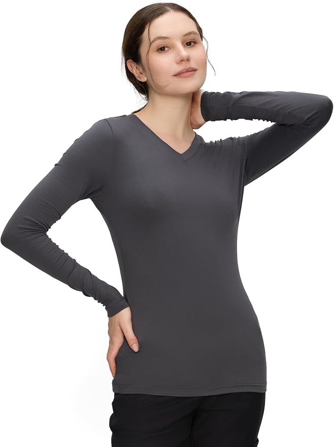 COZYFIT Women’s Underscrub Tee, V-Neck Long Sleeve Undershirt | Soft & Easy Care Fabric, Slim Fit, Smooth Touch, Comfort V-Neck Tee, Machine Wash, Multiple Sizes for Choose