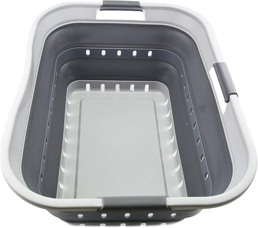 SAMMART 42L (11 gallon) Collapsible Plastic Laundry Basket - Foldable Pop Up Storage Container/Organizer - Portable Washing Tub - Space Saving Hamper/Basket (Grey/Dark Grey)