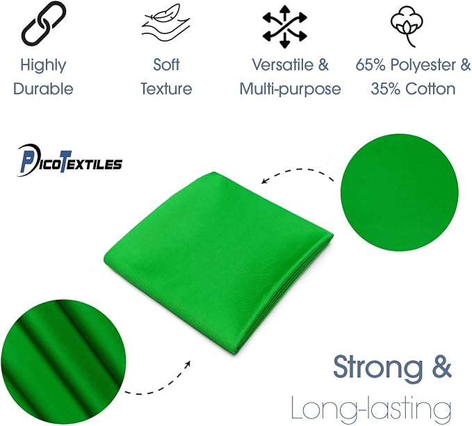Pico Textiles 6 Yards Bolt Kelly Green Poly Cotton Twill Fabric - 65% Polyester 35% Cotton - 60" Wide - Sold by The Yard - for Pants, Jackets, Skirts, Upholstery, & Work Uniforms