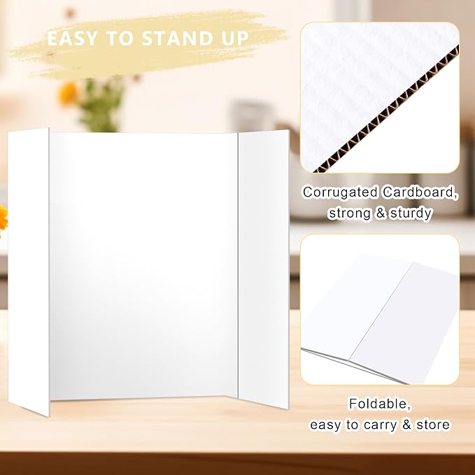 HAUTOCO 3 Pcs Small Trifold Poster Board 21'' x 14'' Project Boards | Corrugated Tri Fold Presentation Boards for Science Fair, School Projects, Event Displays & Business Presentations, White