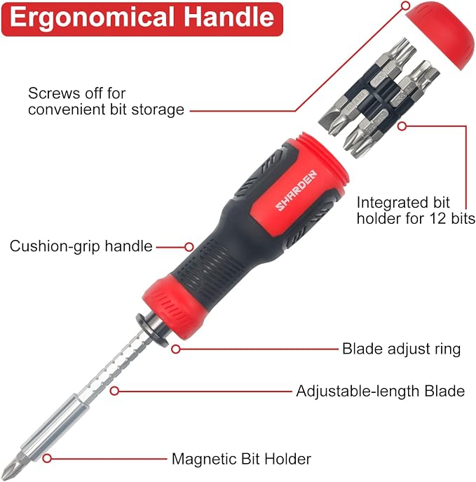 13-in-1 Multi Screw Driver, Adjustable Screwdriver Set Multitool | All in One with Torx Security, Phillips, Flat Head, Hex, Square, 1/4 Nut Driver, Outdoor, Daily Repair Kit, Portable Tools