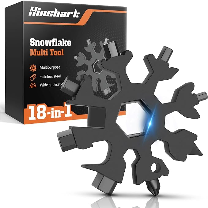 Gifts for Men 18-in-1 Snowflake Multitool, Anniversary Birthday Gift, Black | Snowflake Multitool, Gifts for Men Dad Husband Him, Camping Essentials Cool Gadgets Tool, Christmas Stocking Stuffers for Men