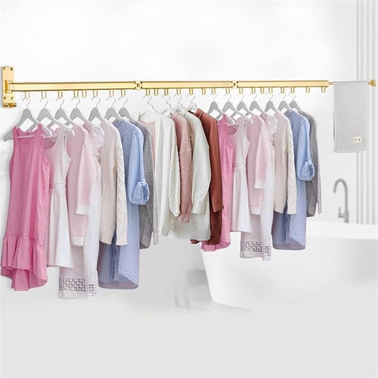 Pull Out Clothes Hanger Rail Rack - Clothes Airer - Clothes Drying Rack Wall Mounted with Space Saver Hangers Design Universal Folding Retractable for Balcony,Gold-180cm