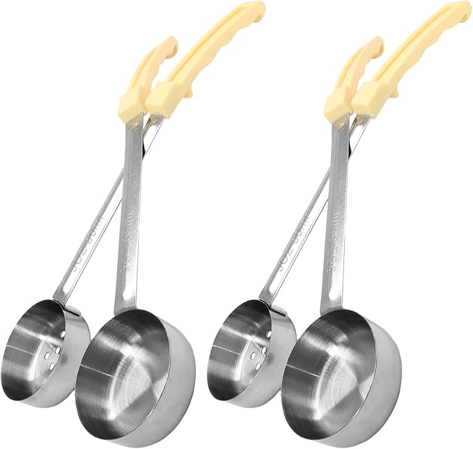 4PCS 3 oz Portion Control Serving Spoons,Measuring Ladle Scoops Food Utensils,Proportion Manage Slotted and Unslotted Scoops for Weight Loss/Kitchen(Creamy)