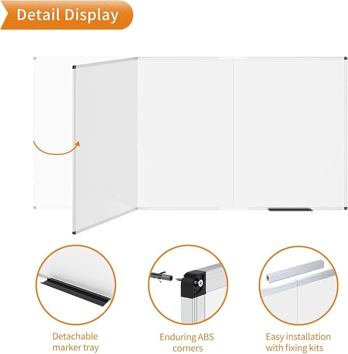 VIZ-PRO Large Magnetic Whiteboard, 96 x 48 Inches, Foldable Dry Erase Board | 8' x 4' Wall Mounted White Board for School Office and Home