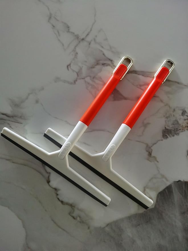 2PCS Shower Squeegee for Glass Doors Silicone Squeegee for Shower Glass | Non-Slip Handle Windshield Scraper Window Cleaner for Glass, Tiles, and Countertops