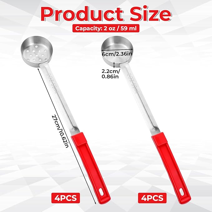8 Pcs 2 OZ Portion Control Serving Spoons, Solid and Slotted Stainless Steel Ladle Spoon, Food Measuring Utensils for Weight Watchers, Buffets, Parties