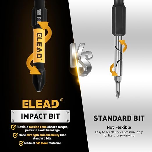 6-Piece Phillips Bit #2 Impact, 2 Inch Magnetic Phillips Head Drill & Screwdriver Bit with Magnetic Bit Holder, S2 Steel, 1/4" Hex Shank, PH2 for Impact Driver, Professional & DIY Use