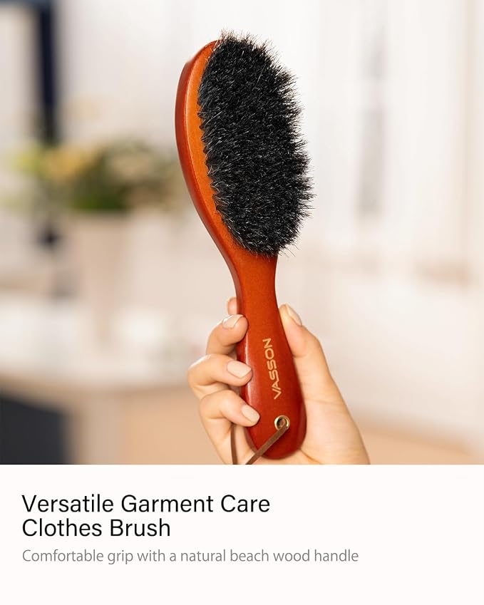 VASSON Pure Horse Bristle Suit Brush & Garment Brush for Wool | Crafted with solid beech wood and natural bristles for delicate garments.
