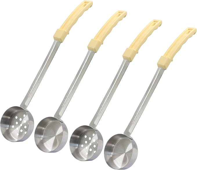 Hordion 4 Pcs Portion Control Serving Spoons Ladle Scoops, Food Measuring Ladle Utensils Proportion Manage Slotted and Unslotted Scoops for Weight Loss(Beige, 3oz)
