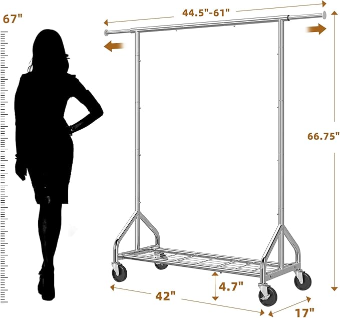 Simple Trending Heavy Duty Clothes Rack Load 450 LBS, Clothing Rack for Hanging Clothes, Garment Rack with Wheels & Shelves, for the Bedroom, Laundry Room