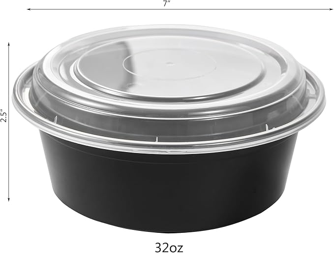 Jaluxing 32 oz 50 ct Round Meal Prep Containers with Lids Plastic Food Storage Lunch Plan To Go Box Disposable Take Out Bowls BPA Free Durable Stackable Microwave Freezer Safe (Formerly FULING)